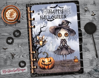 A Cutie Patootie! Halloween Scene, Ghosts, Bats, Pumpkins, Planner Dashboards, Covers, A5/GM, A6, Personal/MM/Wide, HP Big, Classic & Mini.