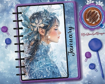 Winter Brunette 2, Calendar Series, Fashion Planner Dashboard / Tab - Customizable for Season or Month.