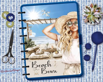 Beach Bum Planner Cover, Coastal Summer Dashboard, Blonde Woman Art Insert