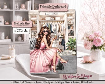 PRINTABLE Fashion Glam Girl Dashboard, Champagne Couture Design, PDF-Printable Planner, Instant Download