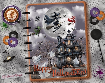 Happy Halloween 2! Witchy Scene, Ghosts, Bats, Witch, Planner Dashboards, Covers,