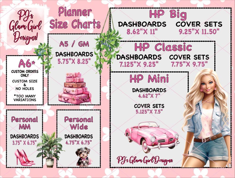 a pink poster with a barbie doll and a pink car