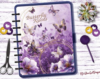 Butterfly Kisses 2 Planner Cover, Purple Floral Dashboard, Spring Garden Insert, Custom Size