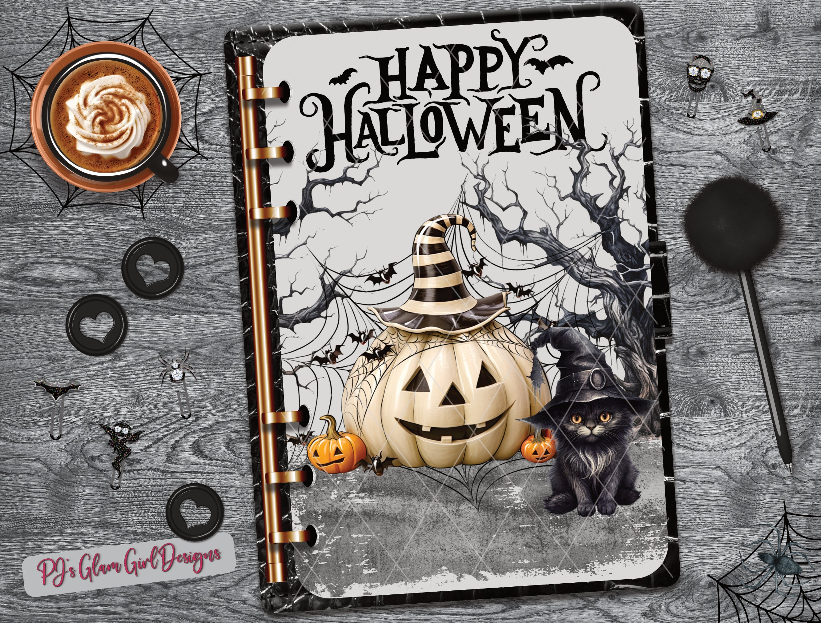 Happy Halloween!!  Autumn, Halloween Scene, Cute Kitty, Planner Dashboards, Covers, A5/GM, A6, Personal/MM/Wide, HP Big, Classic & Mini.