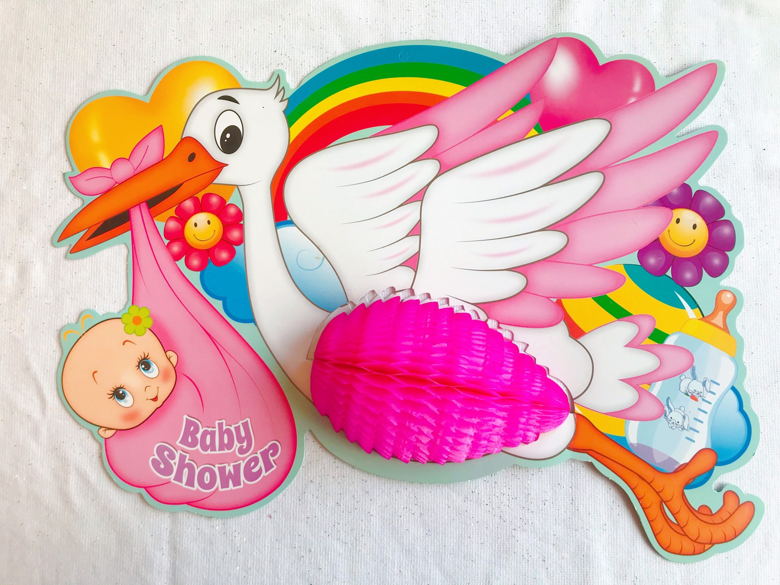 Cigogne Décoration Baby Shower en Papier Crépon