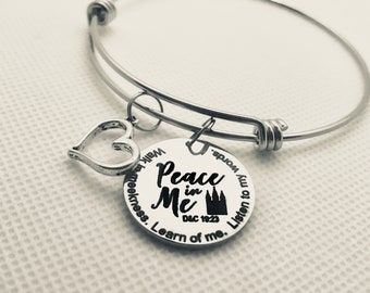 LDS Peace in me stainless steel  bracelet (girls camp, young women, youth conference, birthday or Christmas gift) Mormon jewelry rocks