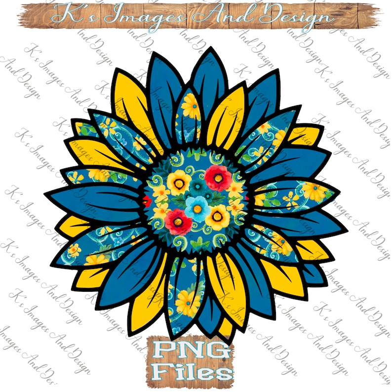 Download Pioneer Women Inspired Blue Yellow Sunflower Png File Digital Download Clip Art Art Collectibles
