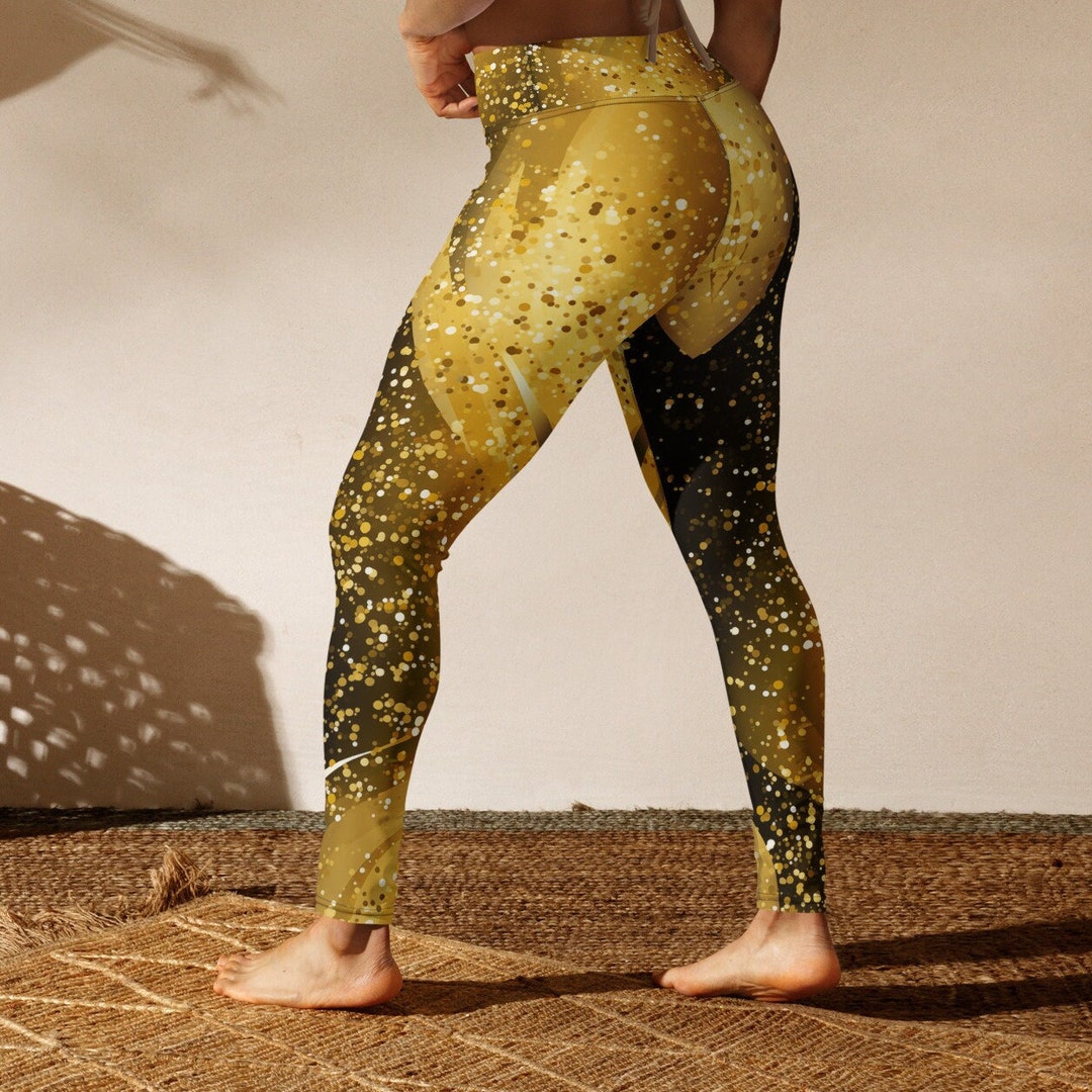 Gold Glitter Leggings / Gold Yoga Pants Golden Legwear Etsy