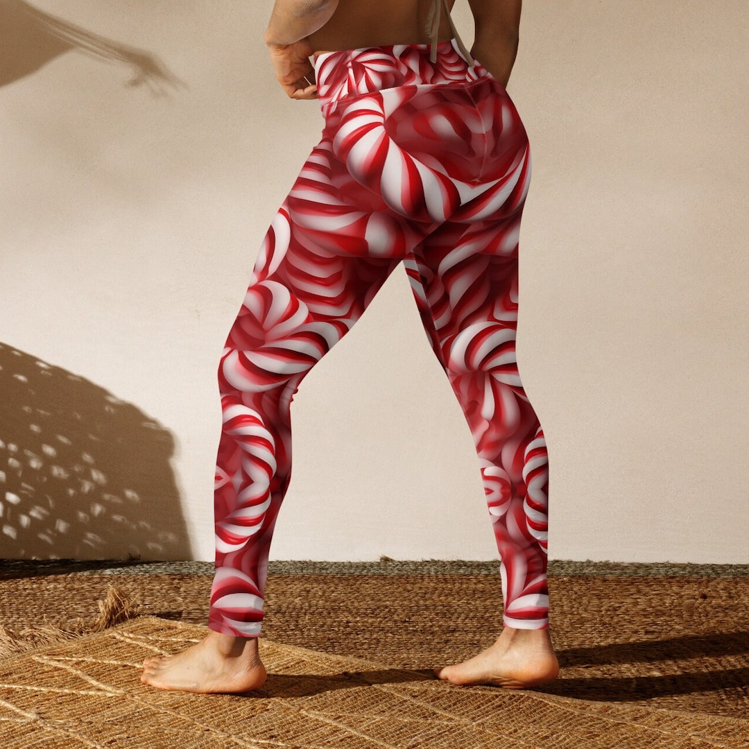 Candy Cane Leggings / Christmas Yoga Pants Gift for Xmas Lover Xmas