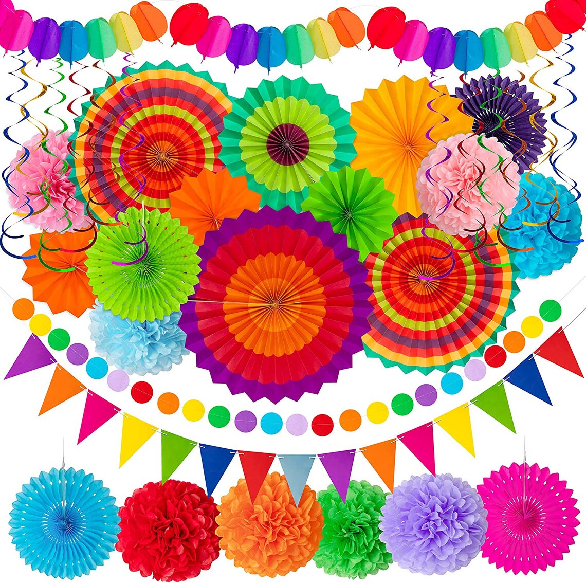 35PCS Fiesta Paper Fan Party Decorations Set With Pom Poms Etsy