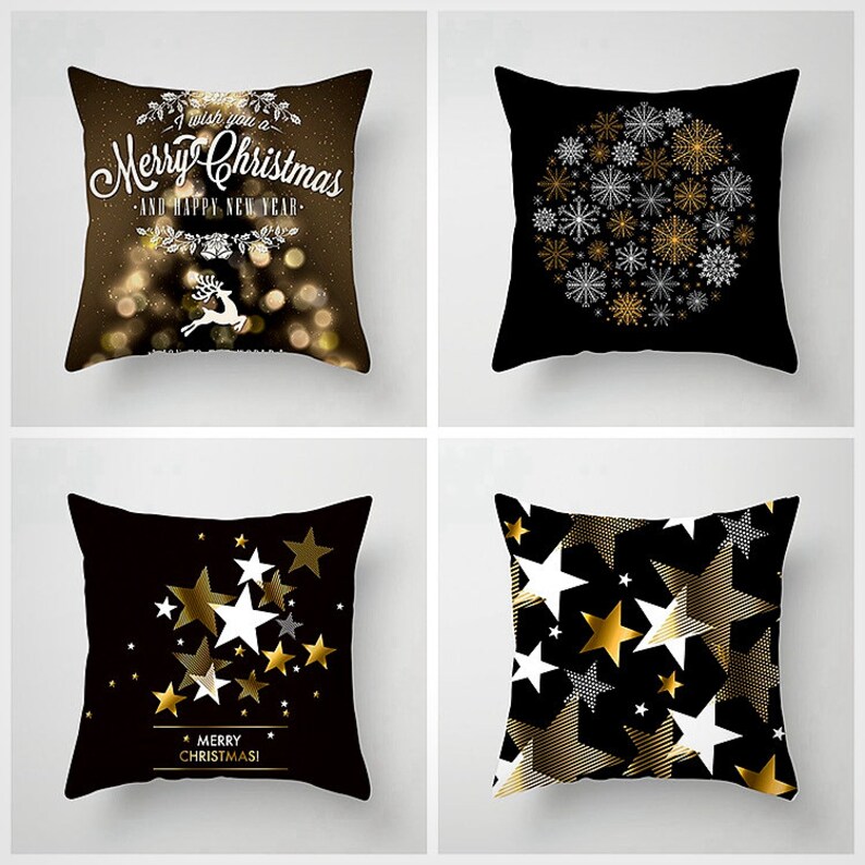 Black Christmas Pillow Covers Set Reindeer Christmas Etsy