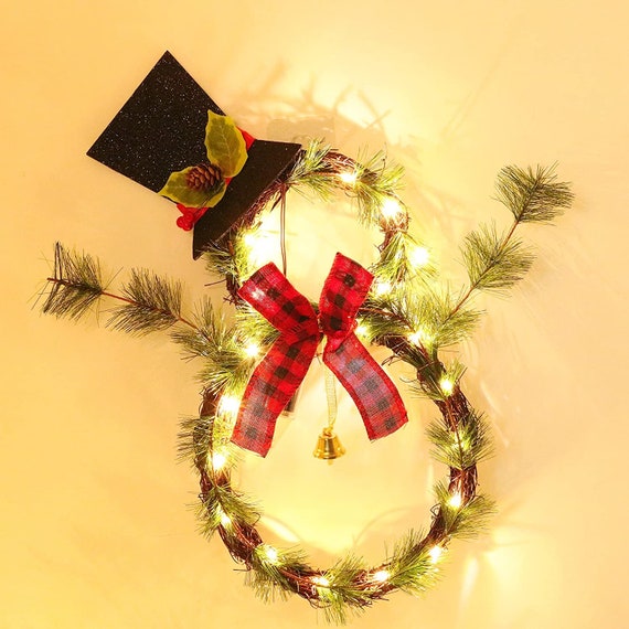 Lighted Christmas Wreath Hanging Snowman Garland With Lights Etsy