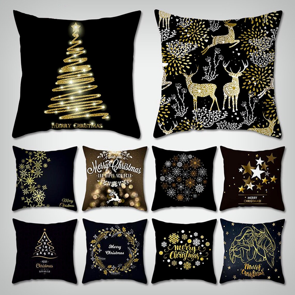 Black Christmas Pillow Covers Set Reindeer Christmas Etsy