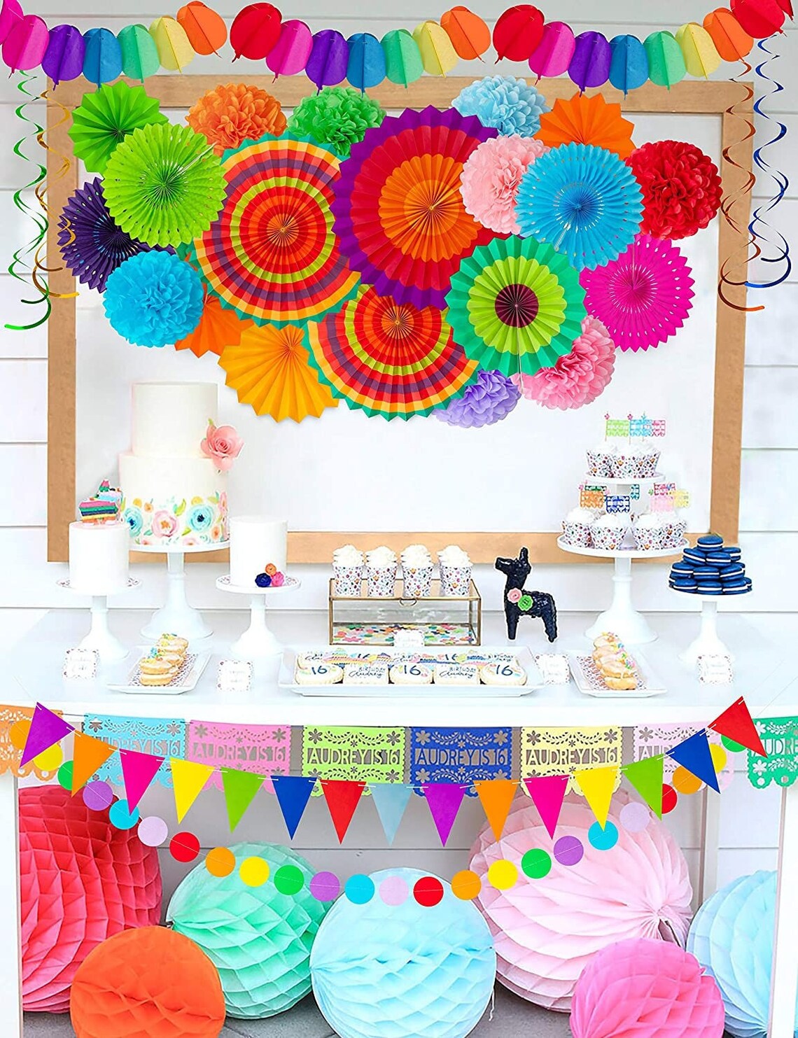 35PCS Fiesta Paper Fan Party Decorations Set With Pom Poms Etsy