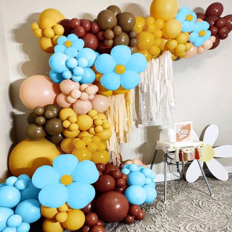 Boho Balloon Garland With Mustard Yellow Peach Blue and Etsy