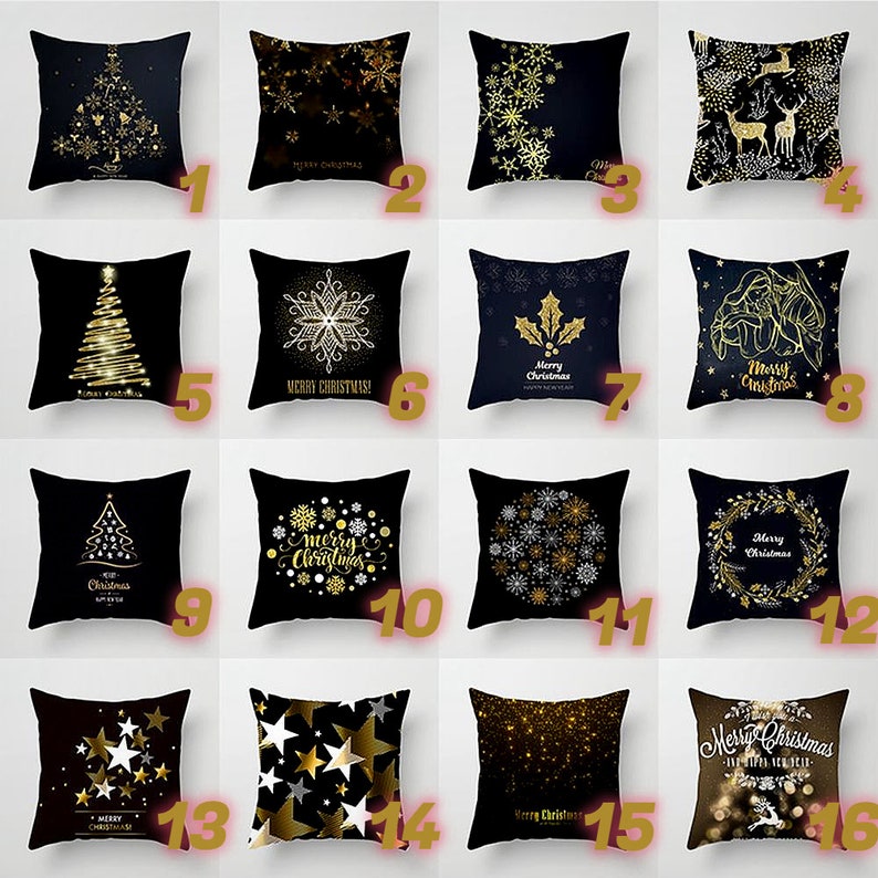 Black Christmas Pillow Covers Set Reindeer Christmas Etsy