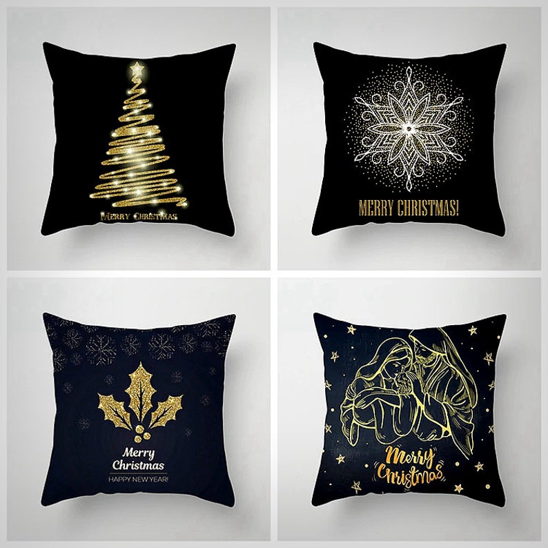 Black Christmas Pillow Covers Set Reindeer Christmas Etsy