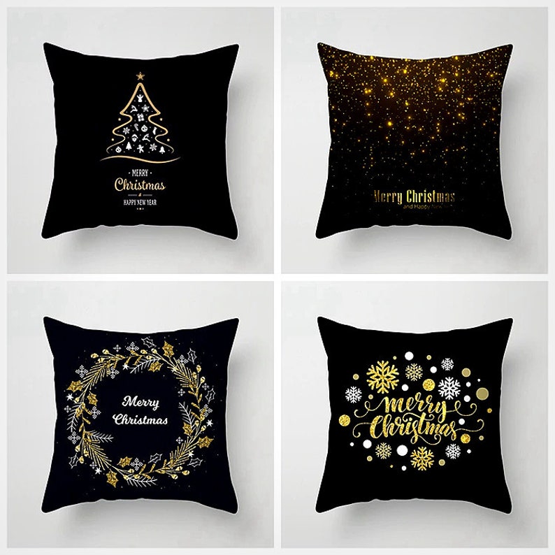 Black Christmas Pillow Covers Set Reindeer Christmas Etsy
