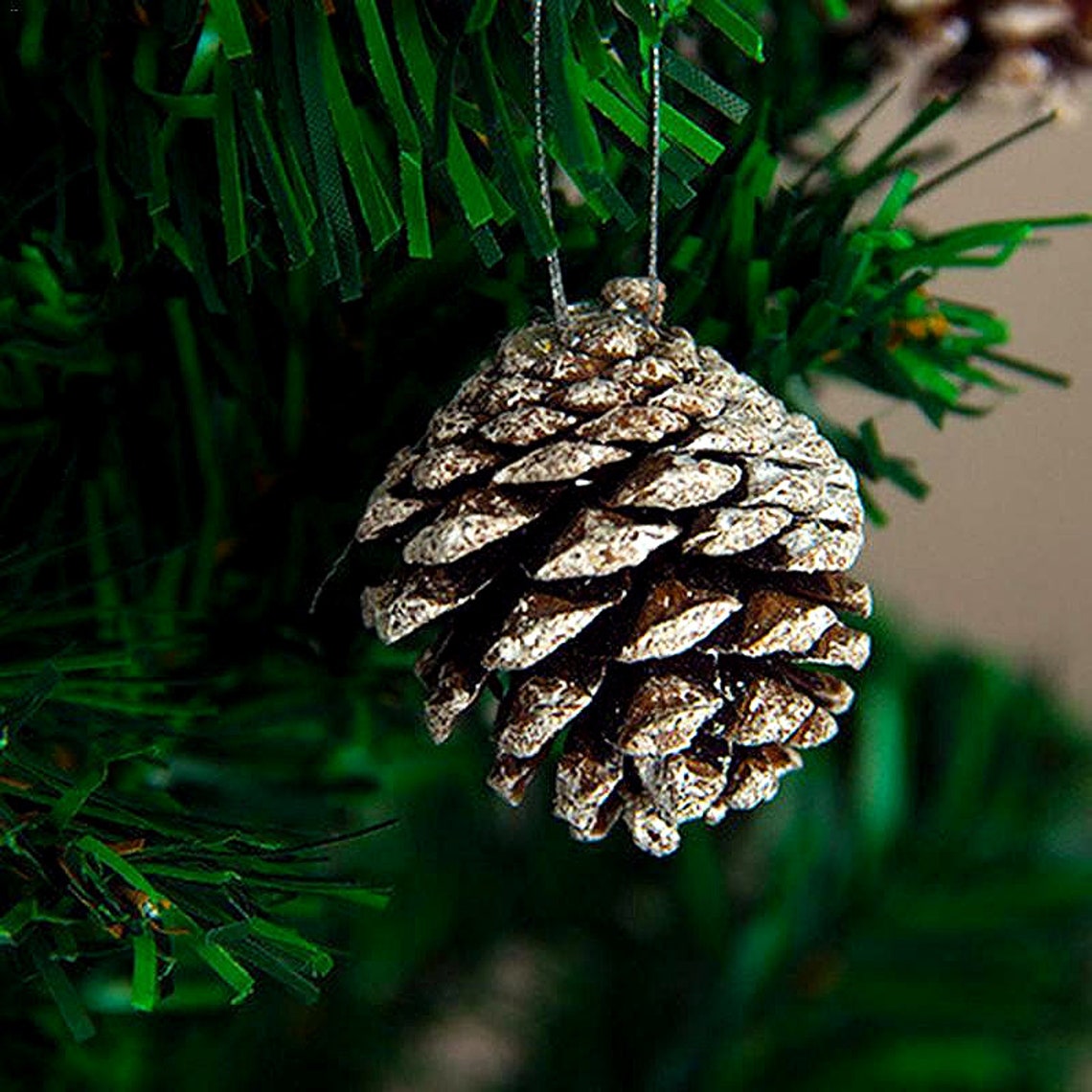 Hanging Christmas Tree Pine Cones Snow Natural Frosted Etsy