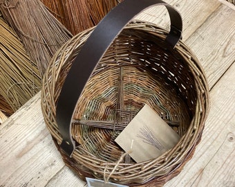 Cleggan Willow & Leather All Kinds Of Everything Basket • A stylish contemporary basket • Heirloom piece • Chocolate brown leather •