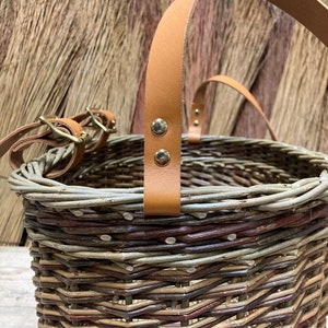 Benchoona Willow Bicycle Basket with golden leather buckles and shoulder strap w/gold hardware Lifetime gift 100% Natural image 4