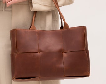 Leather tote bag for women, Shoulder bag for women, Weave leather bag, Weave tote bag, Leather crossbody handbag, Everyday bag