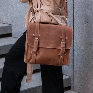 Bolso bandolera para mujer, Bolso bandolera grande, Bolso bandolera de piel hecho a mano, Bolso maletín para mujer, Bolso para portátil de mujer para el trabajo