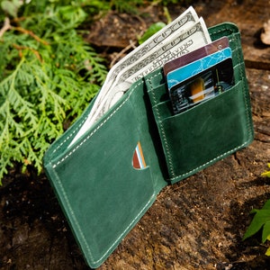 Portafoglio bifold in pelle per le donne, portafoglio verde donna, portafoglio smeraldo, portafoglio bifold personalizzato sottile, portafoglio bifold fatto a mano, portafoglio Womens piccolo immagine 5