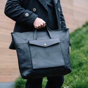 Leather convertible bag, Leather convertible backpack, Convertible laptop backpack, Leather tote bag black, Large tote handbags image 2