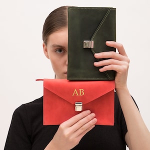 Cartera de mano de piel para mujer, Cartera de mano de piel con correa, Cartera de piel para mujer, Cartera de mano tipo sobre, Cartera de mano de piel personalizada imagen 1