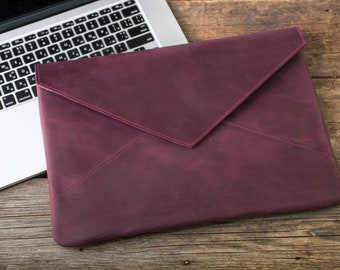 Laptop envelop, lederen laptoptas macbook air, aangepaste laptoptas 15 inch, laptoptas met monogram 16 inch, laptoptas 17 inch