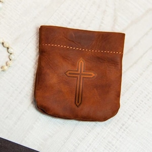 Leather rosary pouch for men, Rosary pouch initials, Personalized rosary pouch, Handmade rosary case, Small rosary pouch leather