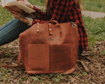 Leather tote bag personalized, Leather tote bag for women with zipper, Leather bags women