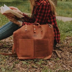 Leather tote bag personalized, Leather tote bag for women with zipper, Leather bags women