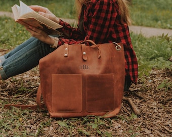 Tote bag personalized, Tote bag with pockets, Leather satchel laptop bag women, Leather tote, Brown leather tote, Large leather tote bag