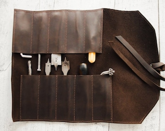 Leather tool roll,Leather tool storage,Tool roll bag,Leather tool case,Tool organizer roll,Tool pouch roll