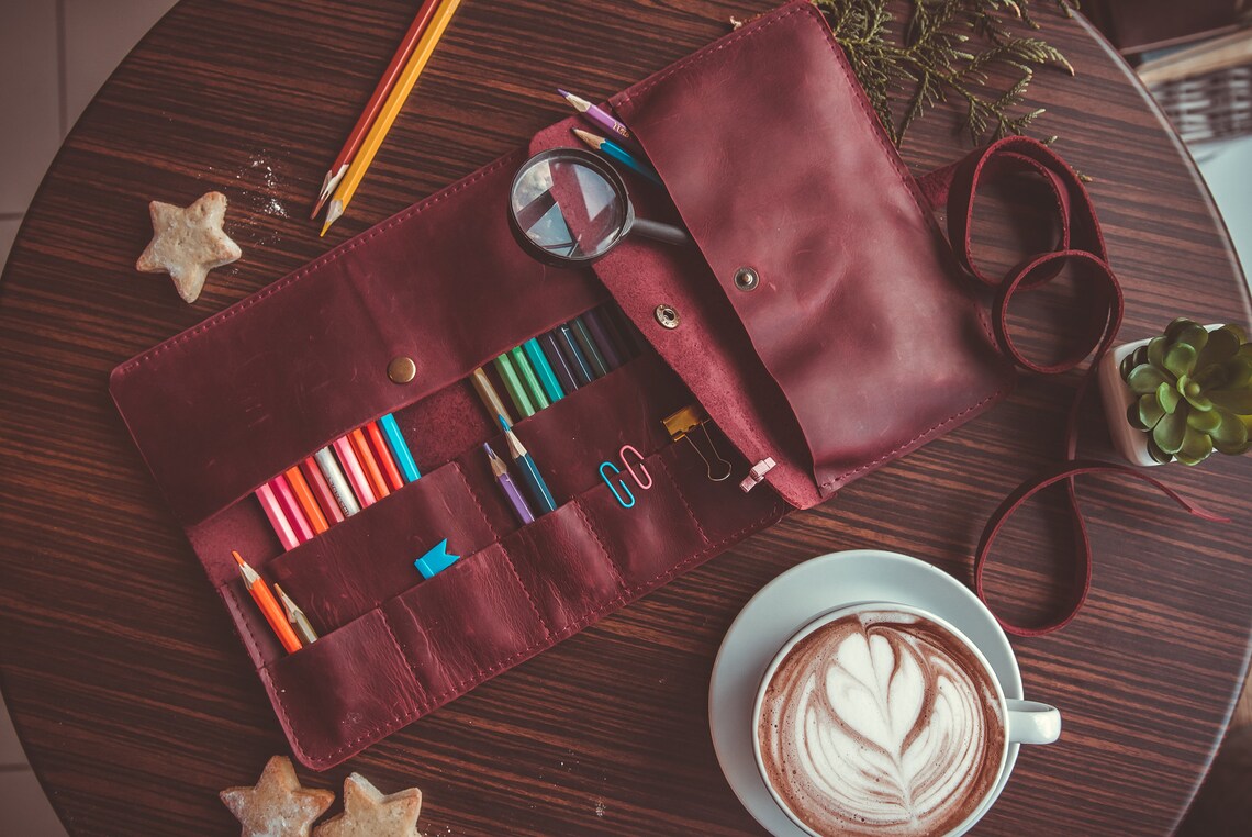 Artist Pencil Caseleather Pencil Casecustomized Paintbrush Etsy