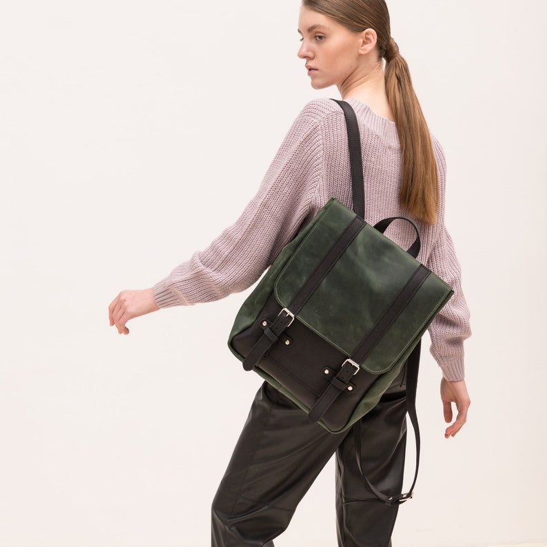 Leather backpack women laptop, Satchel backpack, Work backpack for women, Laptop backpack 15 inch, Laptop backpack 15.6, City backpack image 1