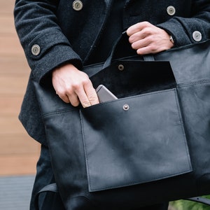 Leather convertible bag, Leather convertible backpack, Convertible laptop backpack, Leather tote bag black, Large tote handbags image 9
