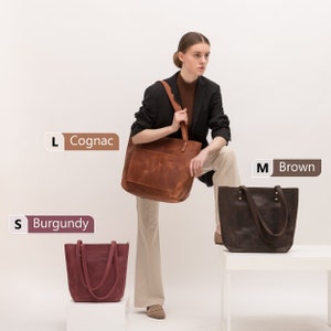 Leather tote bag for women with zipper, Leather shoulder tote bag, Tote bag with pockets, Work tote bag for women, Engraved tote bag