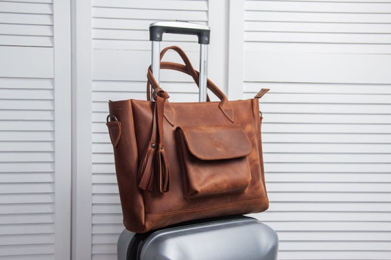 Leather Tote With Trolley Sleeveleather Bag With Luggage 
