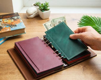 Organizador de sobres de cuero para efectivo, Cartera para presupuesto de efectivo, Carpeta de presupuesto con sobres, Cartera de presupuesto de cuero personalizada, Tenedor de efectivo