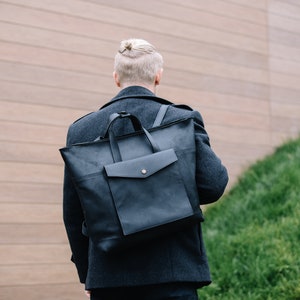 Leather convertible bag, Leather convertible backpack, Convertible laptop backpack, Leather tote bag black, Large tote handbags image 3