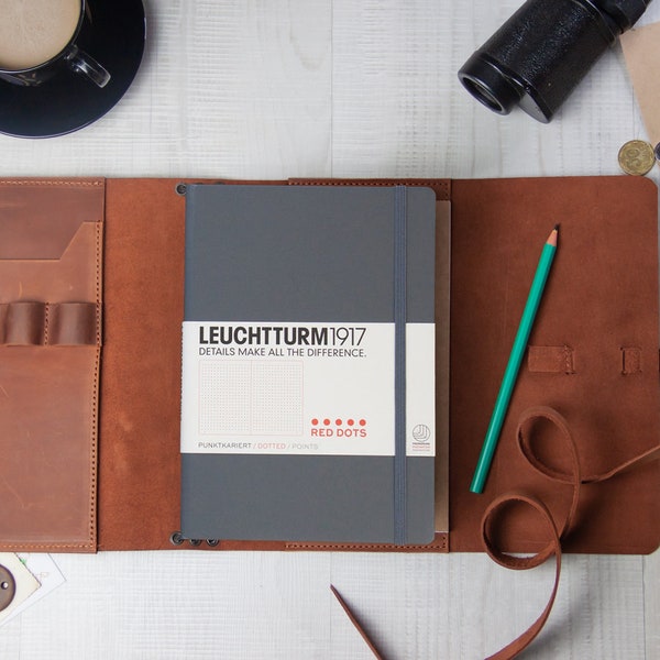 Leuchtturm1917 cubierta de cuero, cubierta de agenda, cubierta de diario, diario de viaje personalizado, cubierta de cuaderno A6, cubierta de cuaderno de bocetos a5