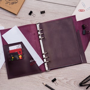 Pasta de 6 argolas a5, Pasta de couro personalizada para mulher, Pasta de couro, Pasta de couro a4, Pasta de planejador a5, Agenda recarregável