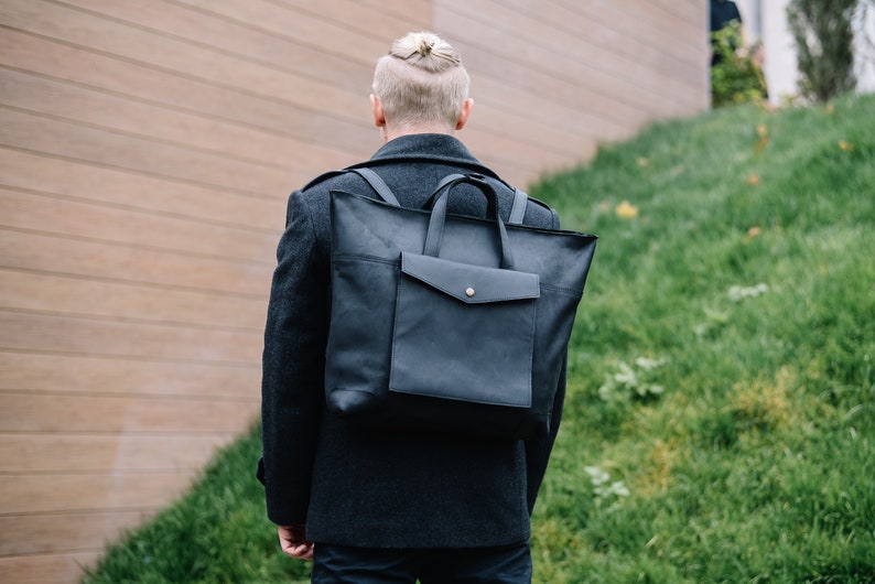Leather convertible bag, Leather convertible backpack, Convertible laptop backpack, Leather tote bag black, Large tote handbags image 7