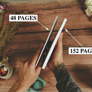 Puede incluir: Dos libros blancos con diferentes n&uacute;meros de p&aacute;ginas. El libro de la izquierda tiene 48 p&aacute;ginas y el libro de la derecha tiene 152 p&aacute;ginas.