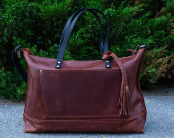 Weekender bag women,Duffel bag women,weekender bag,monogram duffle bag,Overnight bag,Leather brown travel bag,Leather handbag,Diaper bag