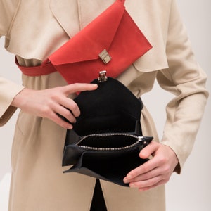 Leather fanny pack belt, Envelope belt bag, Envelope fanny pack, Envelope clutch bag, Leather bum bag women, Personalized belt bag women image 3