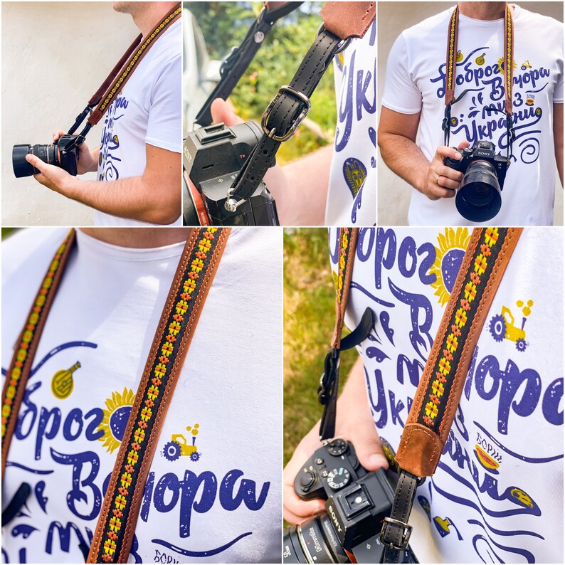 Leather camera strap for women, Camera strap for canon, Camera strap for sony, Camera strap for mirrorless camera, Embroidered camera strap image 10